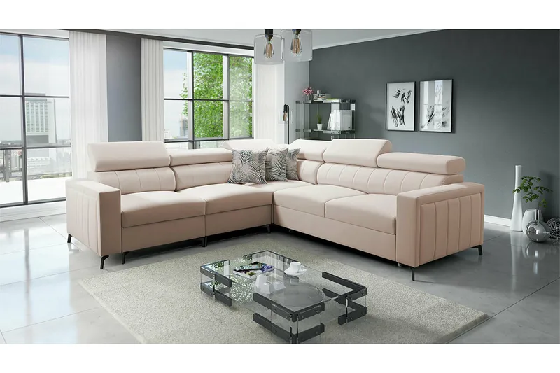 Galbally 4-sits Hörnbäddsoffa beige - Møbler - Sofaer - Sovesofaer - Hjørnesovesofa