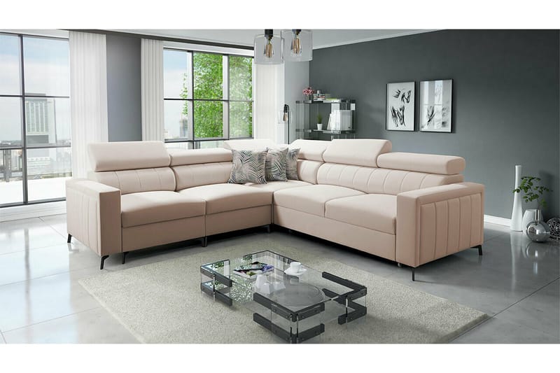 Galbally 4-sits Hörnbäddsoffa beige - Møbler - Sofaer - Sovesofaer - Hjørnesovesofa