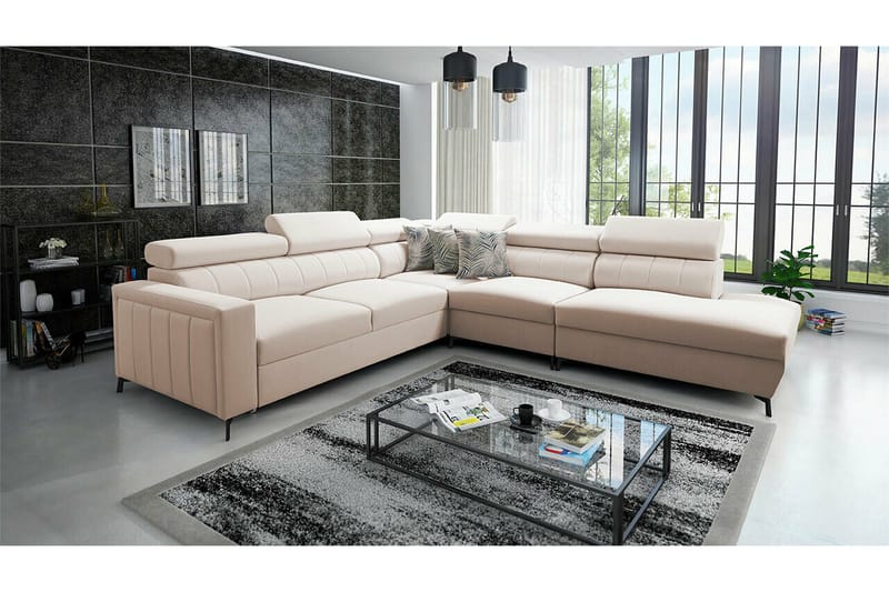 Galbally 4-sits Hörnbäddsoffa beige - Møbler - Sofaer - Sovesofaer - Hjørnesovesofa