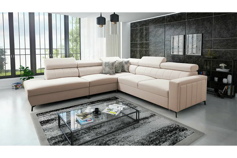 Galbally 4-sits Hörnbäddsoffa beige - Møbler - Sofaer - Sovesofaer - Hjørnesovesofa