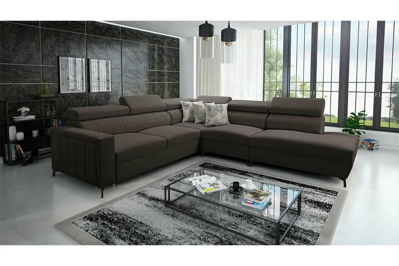 Galbally 4-sits Hörnbäddsoffa Dark brown - Møbler - Sofaer - Sovesofaer - Hjørnesovesofa