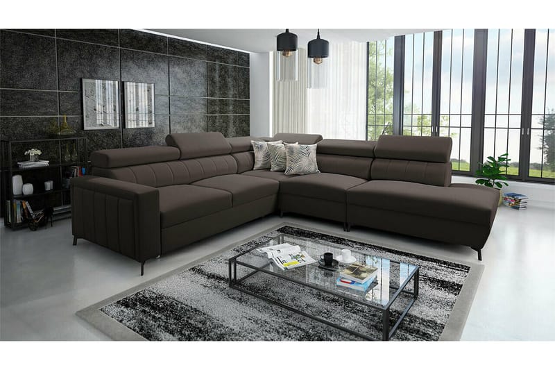 Galbally 4-sits Hörnbäddsoffa Dark brown - Møbler - Sofaer - Sovesofaer - Hjørnesovesofa