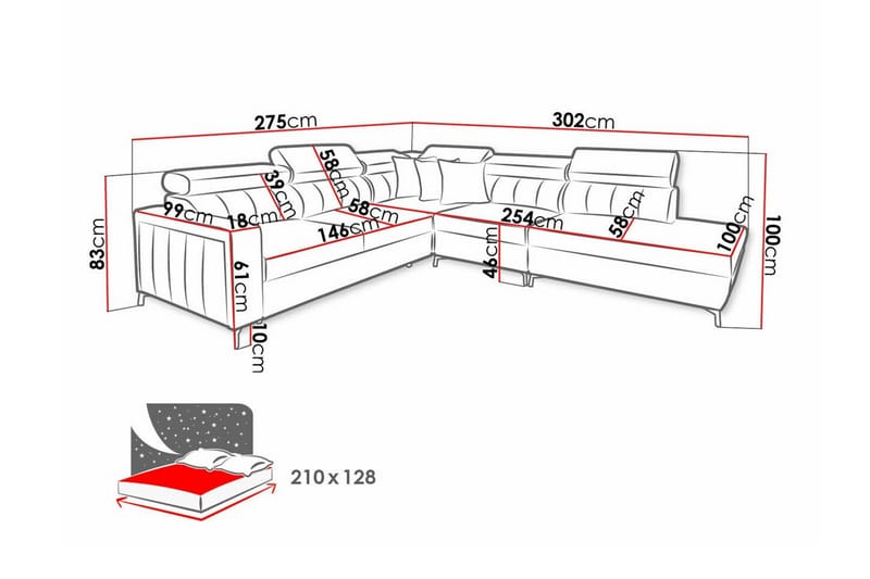 Galbally 4-sits Hörnbäddsoffa NO_BRAND beige - Møbler - Sofaer - Sovesofaer - Hjørnesovesofa
