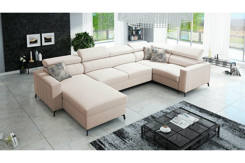 Galbally 4-sits Hörnbäddsoffa NO_BRAND Beige/Light beige - Møbler - Sofaer - Sovesofaer - Hjørnesovesofa