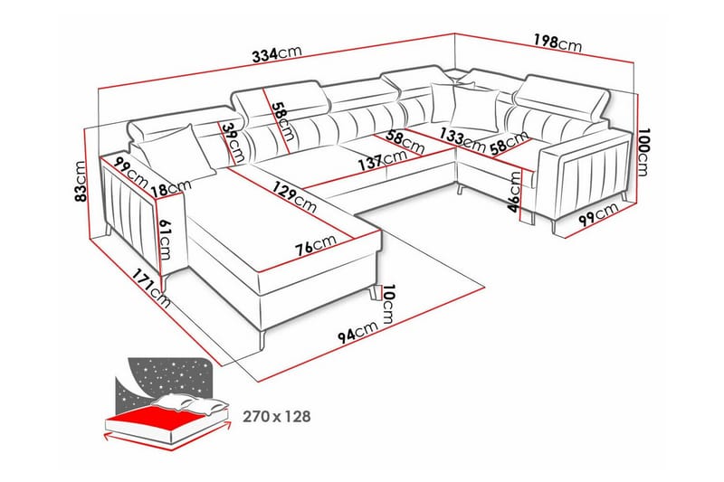 Galbally 4-sits Hörnbäddsoffa NO_BRAND Dark brown - Møbler - Sofaer - Sovesofaer - Hjørnesovesofa