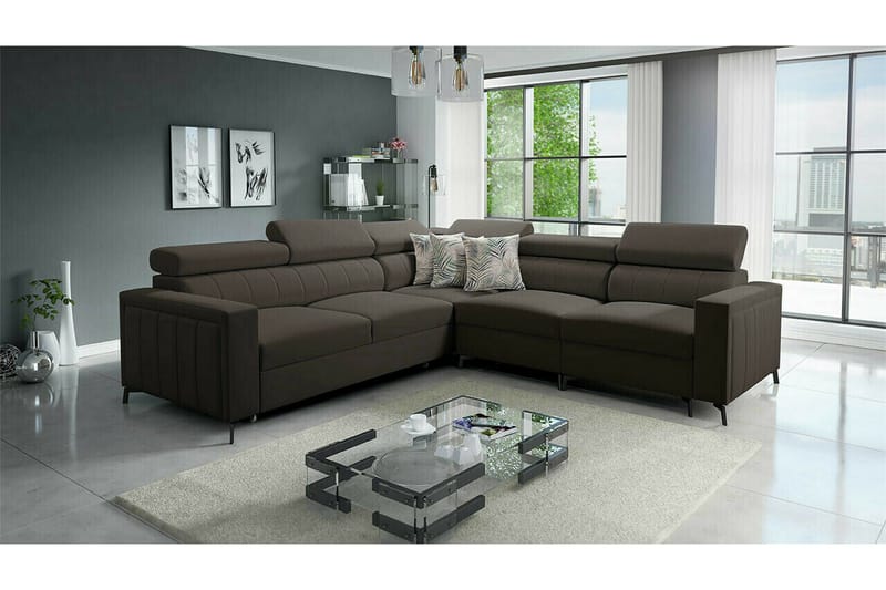 Galbally 4-sits Hörnbäddsoffa NO_BRAND Dark brown - Møbler - Sofaer - Sovesofaer - Hjørnesovesofa
