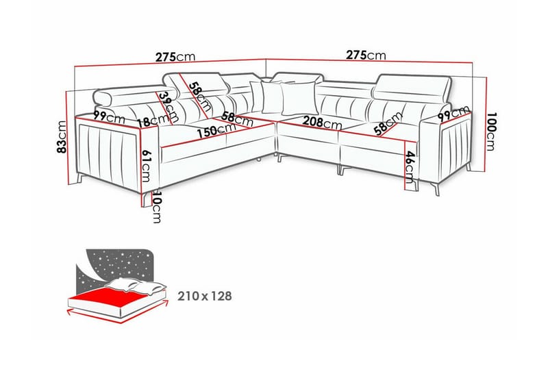 Galbally 4-sits Hörnbäddsoffa NO_BRAND Dark brown - Møbler - Sofaer - Sovesofaer - Hjørnesovesofa