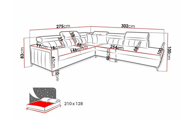 Galbally 4-sits Hörnbäddsoffa NO_BRAND Dark brown - Møbler - Sofaer - Sovesofaer - Hjørnesovesofa