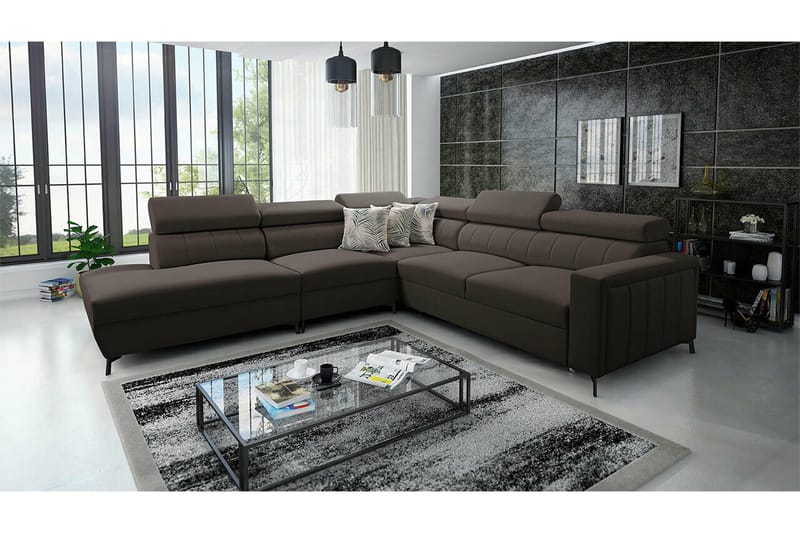 Galbally 4-sits Hörnbäddsoffa NO_BRAND Dark brown - Møbler - Sofaer - Sovesofaer - Hjørnesovesofa
