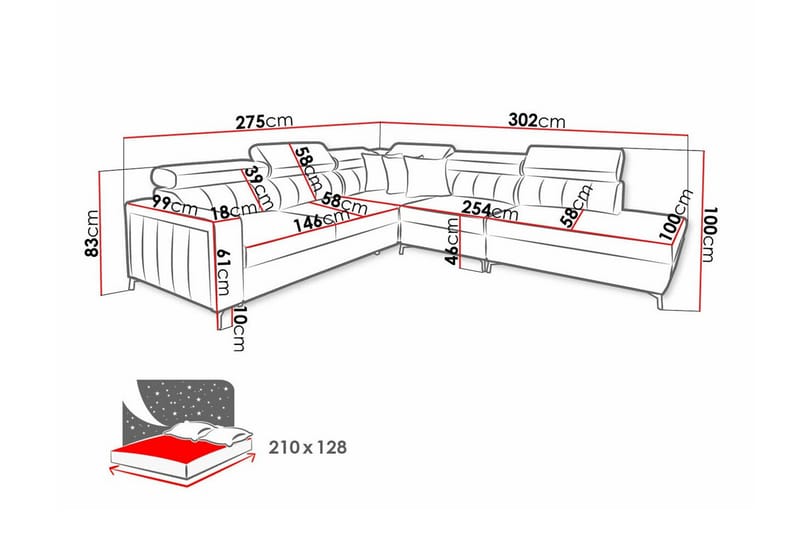 Galbally 4-sits Hörnbäddsoffa NO_BRAND Dark brown - Møbler - Sofaer - Sovesofaer - Hjørnesovesofa