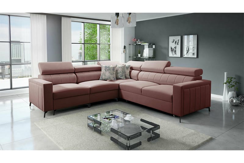 Galbally 4-sits Hörnbäddsoffa NO_BRAND Dark pink - Møbler - Sofaer - Sovesofaer - Hjørnesovesofa