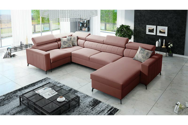 Galbally 4-sits Hörnbäddsoffa NO_BRAND Pink - Møbler - Sofaer - Sovesofaer - Hjørnesovesofa