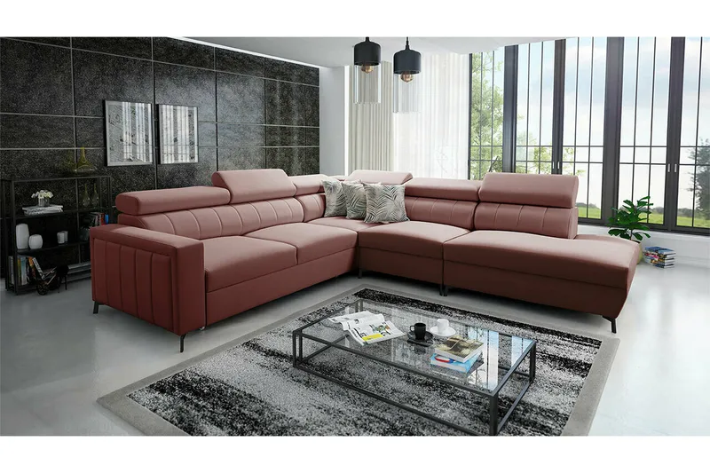 Galbally 4-sits Hörnbäddsoffa Pink - Møbler - Sofaer - Sovesofaer - Hjørnesovesofa