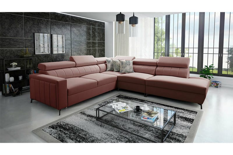 Galbally 4-sits Hörnbäddsoffa Pink - Møbler - Sofaer - Sovesofaer - Hjørnesovesofa