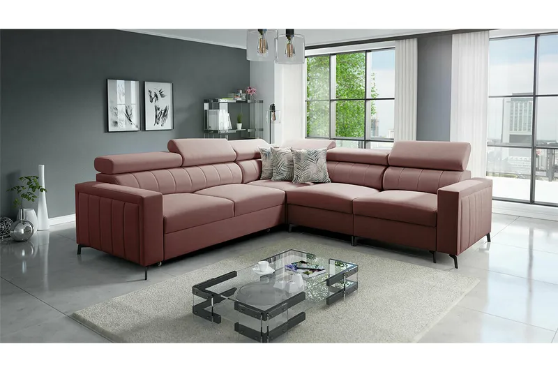 Galbally 4-sits Hörnbäddsoffa Pink - Møbler - Sofaer - Sovesofaer - Hjørnesovesofa