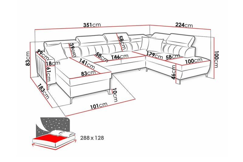 Galbally 5-seters hjørnesovesofa - Møbler - Sofaer - Sovesofaer - Sovesofa divan