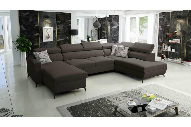 Galbally 5-sits Hörnbäddsoffa Dark brown - Møbler - Sofaer - Sovesofaer - Sovesofa divan