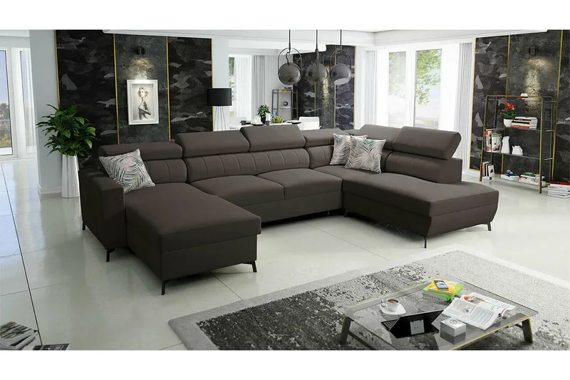 Galbally 5-sits Hörnbäddsoffa Dark brown - Møbler - Sofaer - Sovesofaer - Sovesofa divan