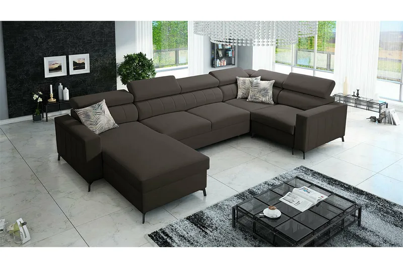 Galbally 5-sits Hörnbäddsoffa Dark brown - Møbler - Sofaer - Sovesofaer - Hjørnesovesofa
