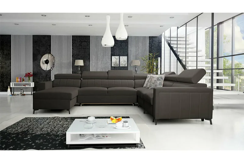 Galbally 5-sits Hörnbäddsoffa Dark brown - Møbler - Sofaer - Sovesofaer - Hjørnesovesofa