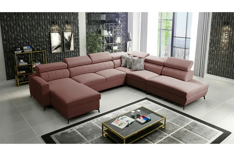 Galbally 5-sits Hörnbäddsoffa Dark pink - Møbler - Sofaer - Sovesofaer - Hjørnesovesofa