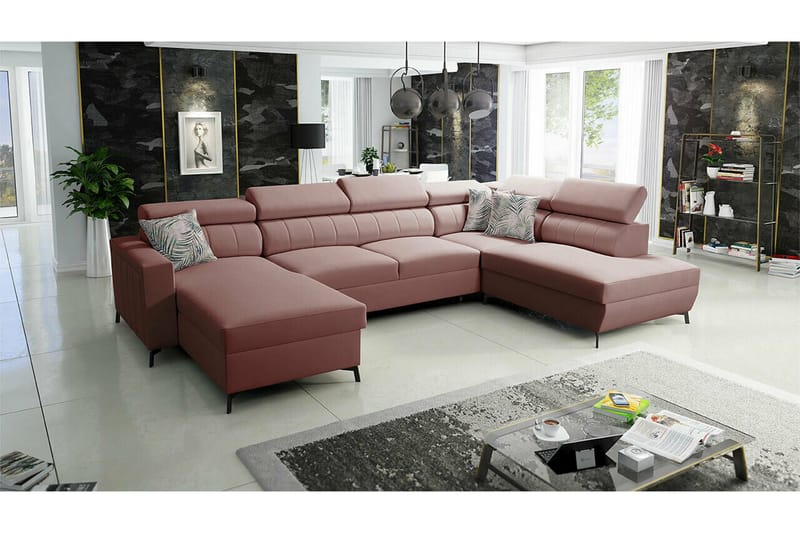 Galbally 5-sits Hörnbäddsoffa Light pink - Møbler - Sofaer - Sovesofaer - Hjørnesovesofa