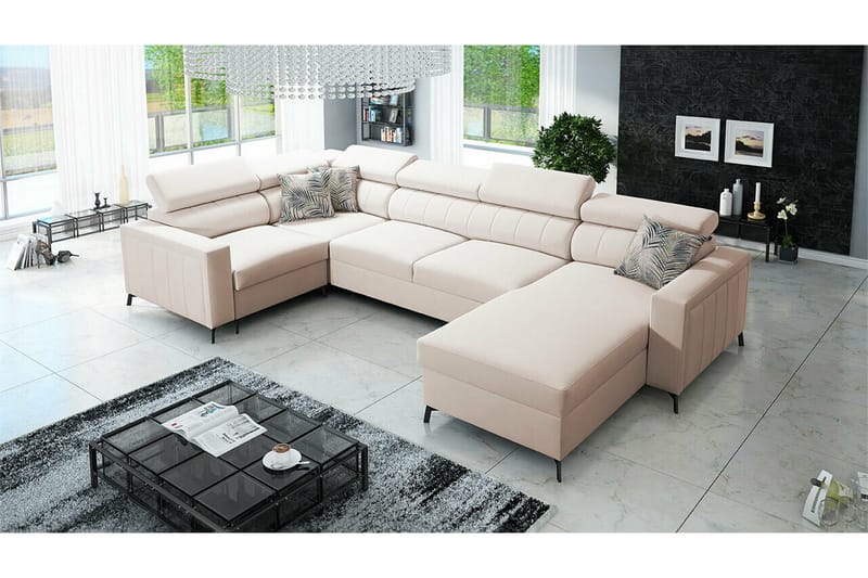 Galbally 5-sits Hörnbäddsoffa NO_BRAND beige - Møbler - Sofaer - Sovesofaer - Hjørnesovesofa