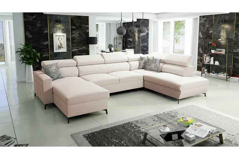 Galbally 5-sits Hörnbäddsoffa NO_BRAND Beige/Light beige - Møbler - Sofaer - Sovesofaer - Sovesofa divan