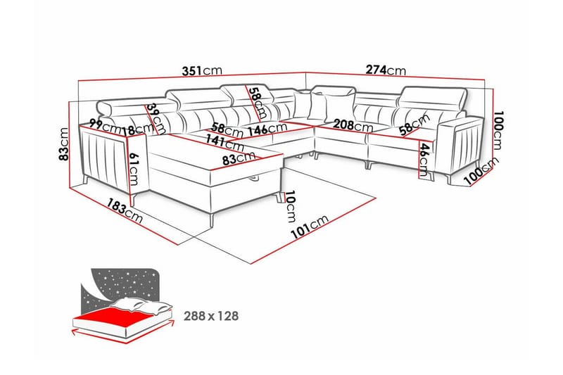 Galbally 5-sits Hörnbäddsoffa NO_BRAND Dark blue - Møbler - Sofaer - Sovesofaer - Sovesofa divan