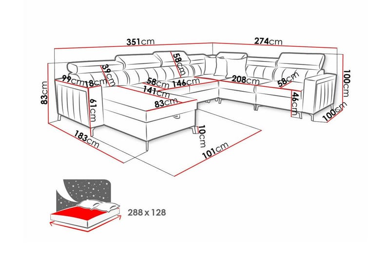Galbally 5-sits Hörnbäddsoffa NO_BRAND Dark brown - Møbler - Sofaer - Sovesofaer - Hjørnesovesofa