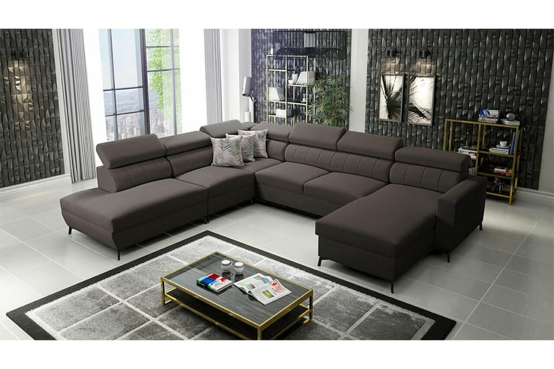 Galbally 5-sits Hörnbäddsoffa NO_BRAND Dark brown - Møbler - Sofaer - Sovesofaer - Hjørnesovesofa