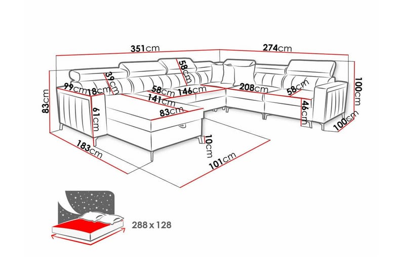Galbally 5-sits Hörnbäddsoffa NO_BRAND Dark brown - Møbler - Sofaer - Sovesofaer - Hjørnesovesofa