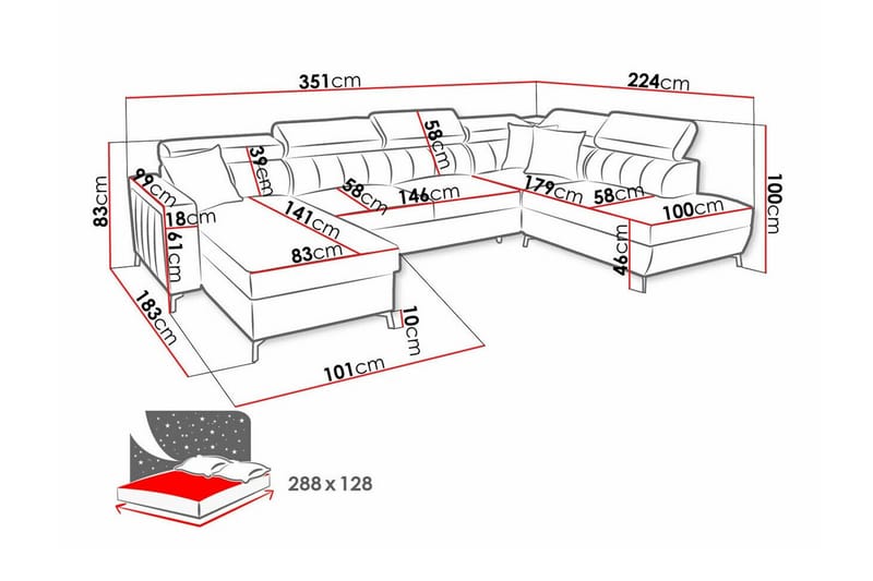 Galbally 5-sits Hörnbäddsoffa NO_BRAND Dark brown - Møbler - Sofaer - Sovesofaer - Sovesofa divan