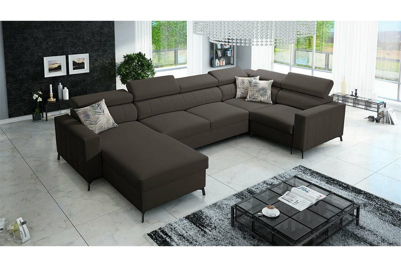 Galbally 5-sits Hörnbäddsoffa NO_BRAND Dark brown - Møbler - Sofaer - Sovesofaer - Hjørnesovesofa