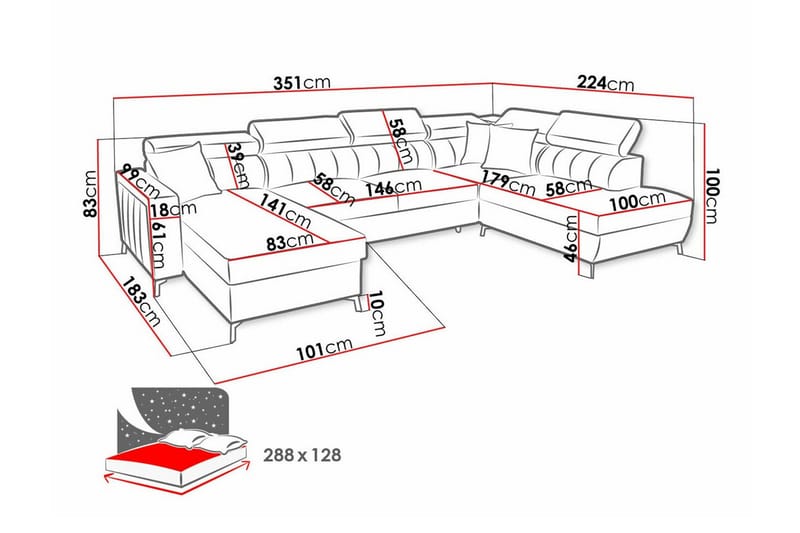 Galbally 5-sits Hörnbäddsoffa NO_BRAND Light grey/Dark grey - Møbler - Sofaer - Sovesofaer - Sovesofa divan
