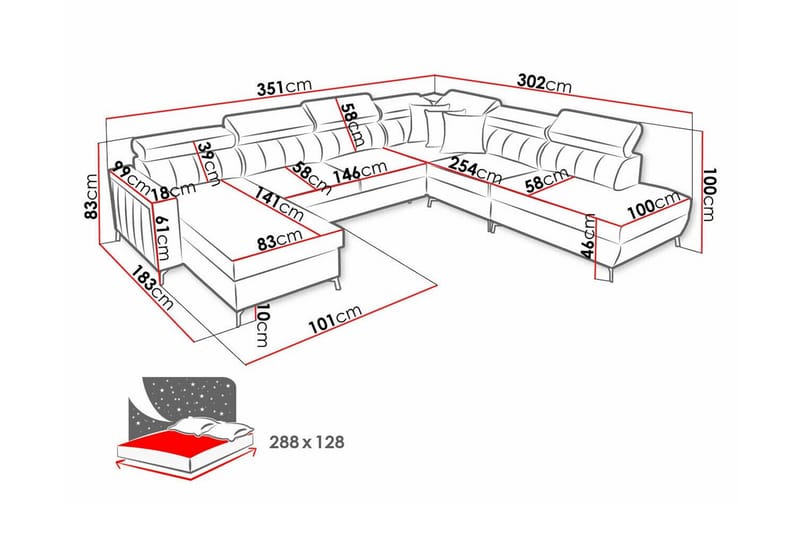 Galbally 5-sits Hörnbäddsoffa NO_BRAND Light grey/Dark grey - Møbler - Sofaer - Sovesofaer - Sovesofa divan