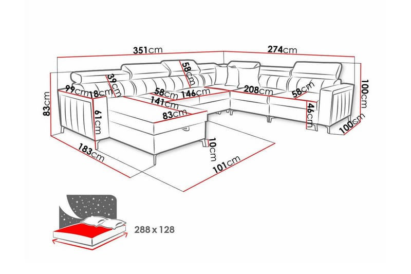 Galbally 5-sits Hörnbäddsoffa NO_BRAND Light grey/Dark grey - Møbler - Sofaer - Sovesofaer - Hjørnesovesofa