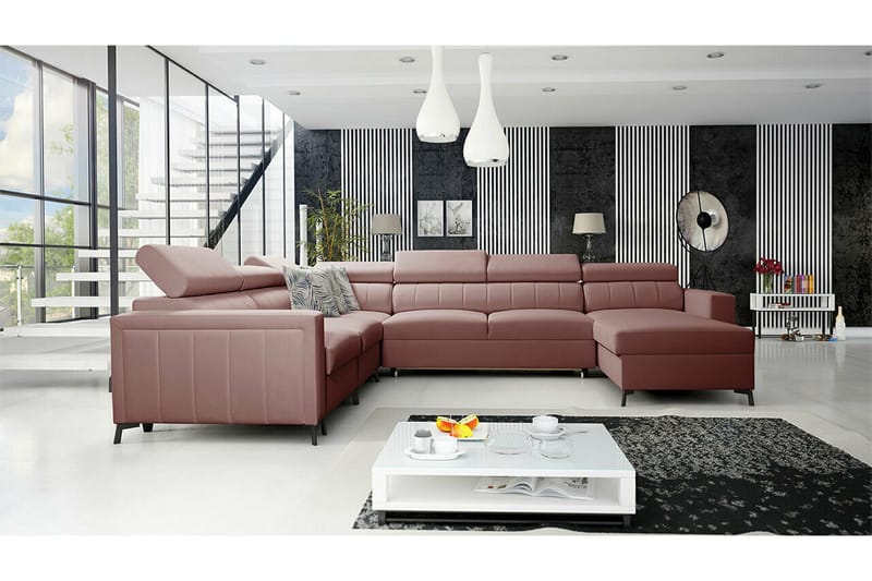 Galbally 5-sits Hörnbäddsoffa NO_BRAND Light pink - Møbler - Sofaer - Sovesofaer - Hjørnesovesofa