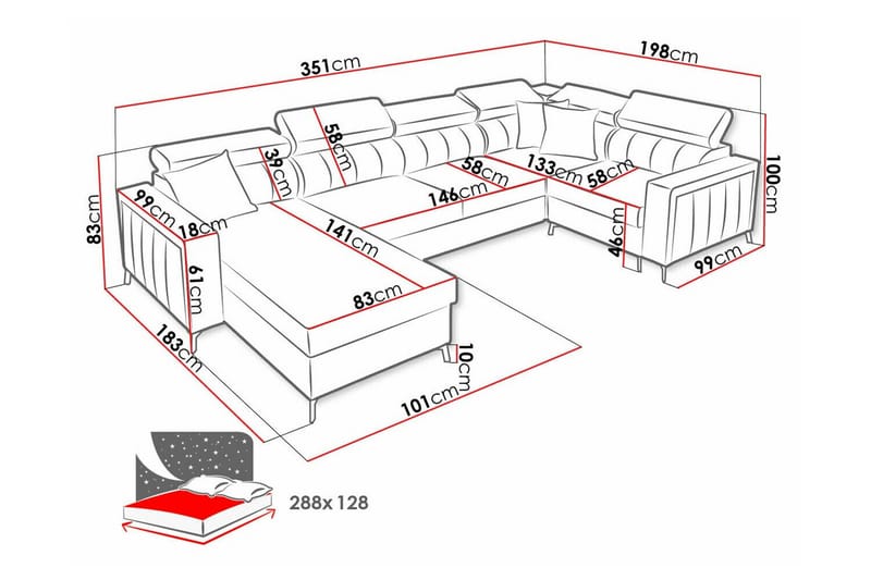 Galbally 5-sits Hörnbäddsoffa NO_BRAND Light pink - Møbler - Sofaer - Sovesofaer - Hjørnesovesofa
