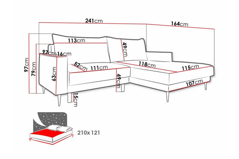 Graystone 2-seters Hjørnesovesofa - Lysegrå - Møbler - Sofaer - Sovesofaer - Hjørnesovesofa