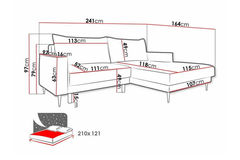 Graystone 2-seters Hjørnesovesofa - Oransje - Møbler - Sofaer - Sovesofaer - Hjørnesovesofa