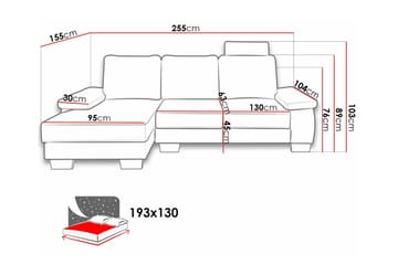 Graystone 3-seter Høyre Hjørnesovesofa 130x193 cm med Oppbevaring i Stoff - Beige - Møbler - Sofaer - Sovesofaer - Sovesofa divan