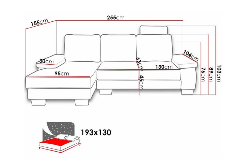 Graystone 3-seter Høyre Hjørnesovesofa 130x193 cm med Oppbevaring i Stoff - Beige - Møbler - Sofaer - Sovesofaer - Sovesofa divan