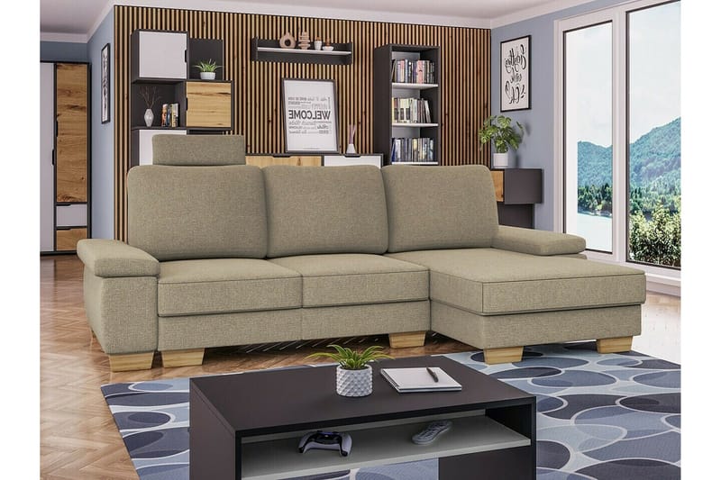 Graystone 3-seter Høyre Hjørnesovesofa 130x193 cm med Oppbevaring i Stoff - Beige - Møbler - Sofaer - Sovesofaer - Sovesofa divan