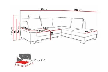 Graystone 3-seter Høyre Hjørnesovesofa 130x203 cm med Oppbevaring i Stoff - Beige - Møbler - Sofaer - Sovesofaer - Langsgående sovesofa
