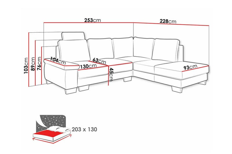 Graystone 3-seter Høyre Hjørnesovesofa 130x203 cm med Oppbevaring i Stoff - Beige - Møbler - Sofaer - Sovesofaer - Langsgående sovesofa