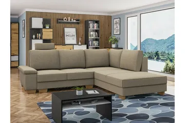 Graystone 3-seter Høyre Hjørnesovesofa 130x203 cm med Oppbevaring i Stoff - Beige - Møbler - Sofaer - Sovesofaer - Langsgående sovesofa