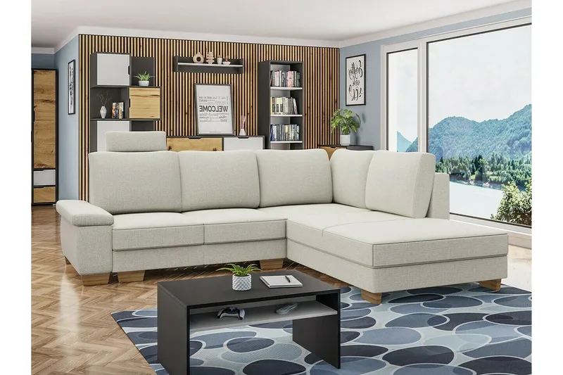 Graystone 3-seter Høyre Hjørnesovesofa 130x203 cm med Oppbevaring i Stoff - Lys Beige - Møbler - Sofaer - Sovesofaer - Langsgående sovesofa