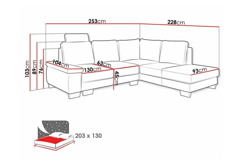 Graystone 3-seter Høyre Hjørnesovesofa 130x203 cm med Oppbevaring i Stoff - Lys Beige - Møbler - Sofaer - Sovesofaer - Langsgående sovesofa