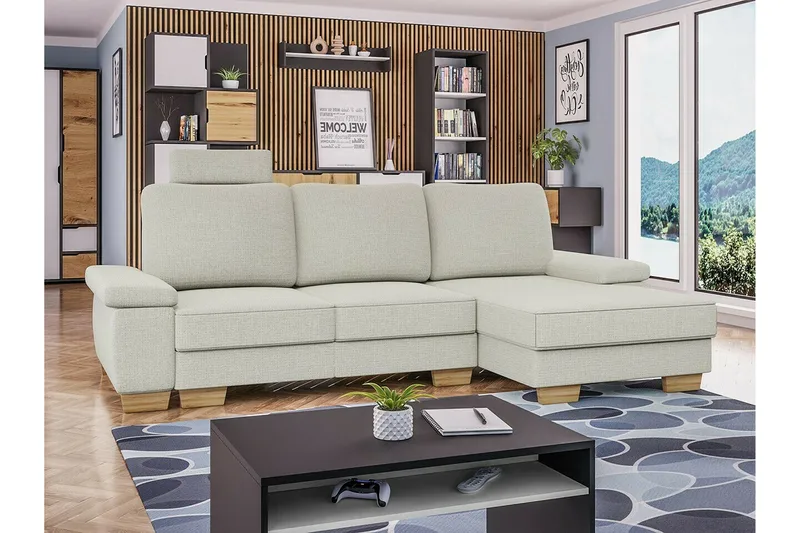 Graystone 3-seter Høyre Hjørnesovesofa med Oppbevaring i Stoff - Lysegrå - Møbler - Sofaer - Sovesofaer - Sovesofa divan